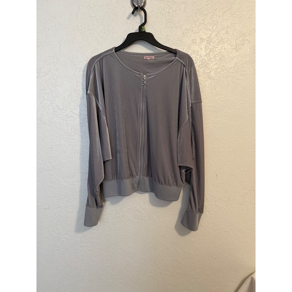 Juicy Couture Gray Velour Zip Up Jacket Relaxed Fit XL Athleisure Y2k Comfy